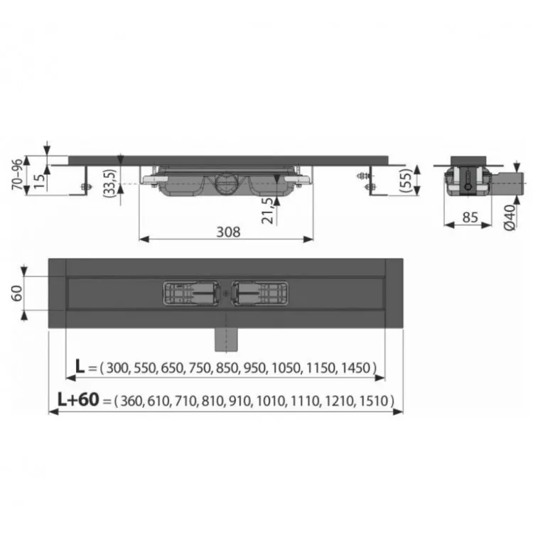 Dušas kanāls Alcaplast APZ10BL 750mm
