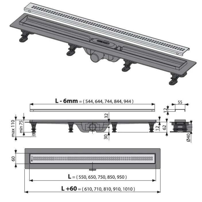 Dušas kanāls Alcaplast APZ9 950mm