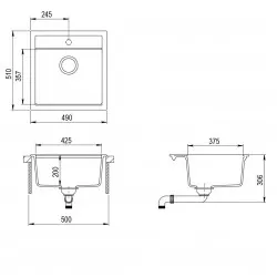 Virtuves izlietne HELIKA TESA 490x510 mm, SQT100W-601