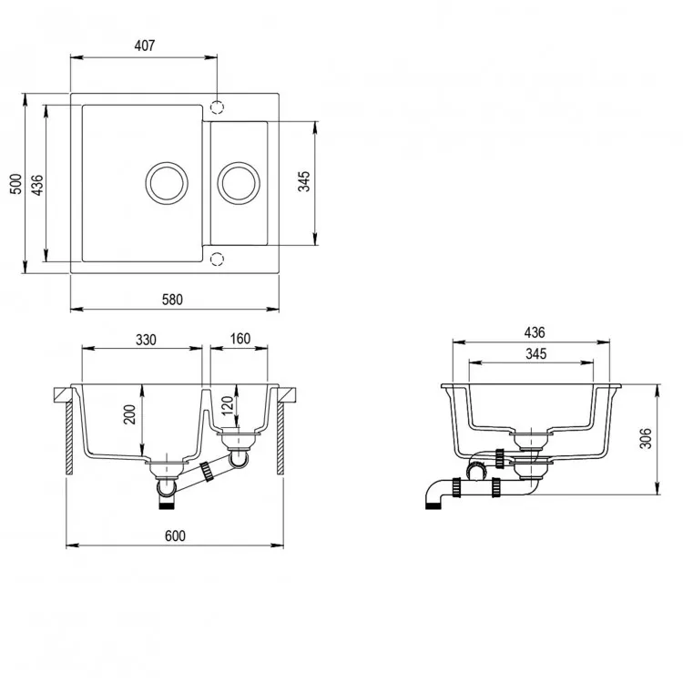 Virtuves izlietne HELIKA TESA 580x500 mm, SQT150AW-601 Virtuves izlietne HELIKA TESA 580x500 mm, SQT150AW-601