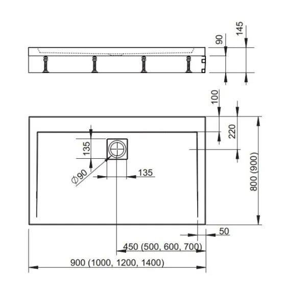 Dušas paliktnis taisnstūra Radaway ARGOS D 90x80 cm