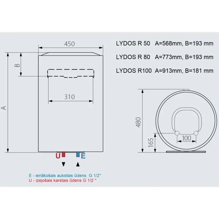 Elektriskais ūdens sildītājs (boileris) Ariston LYDOS R 50 L vertikāls, 3201910