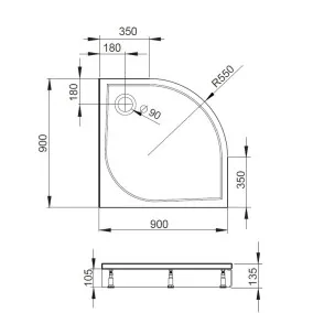 Dušas paliktnis pusapaļš Baltijos Brasta 90x90cm IGNAS R-550