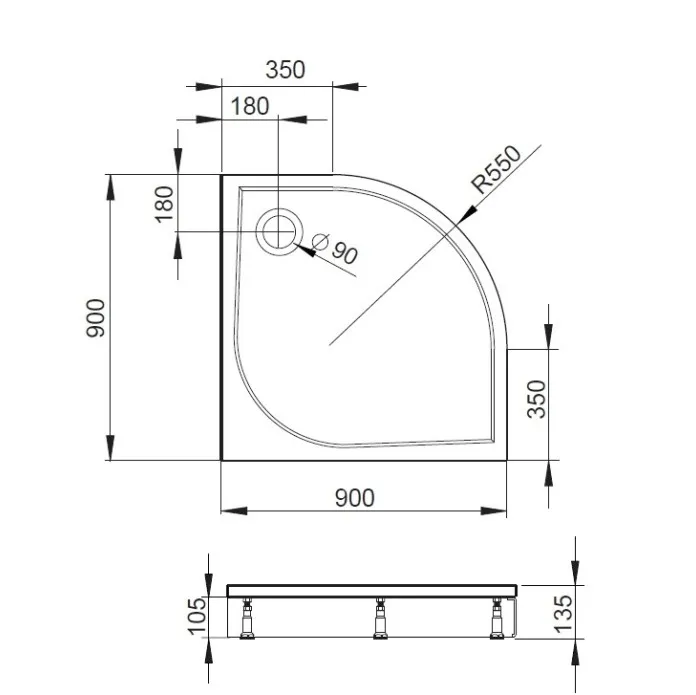 Dušas paliktnis pusapaļš Baltijos Brasta 90x90cm IGNAS R-550