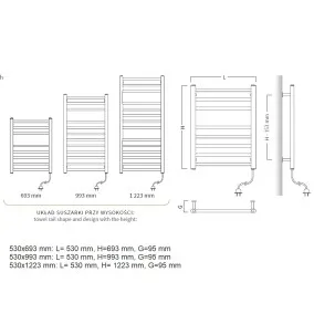 Elektriskais dvieļu žāvētājs VIKING 530x700mm 130W, melns C31