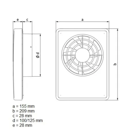 Sadzīves ventilators Blauberg SMART 100/125 ar taimeri, mitruma sensors