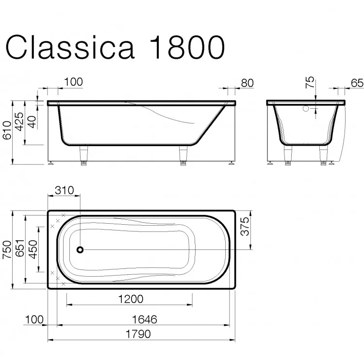 Taisnstūra vanna Vispool CLASSICA 180x75