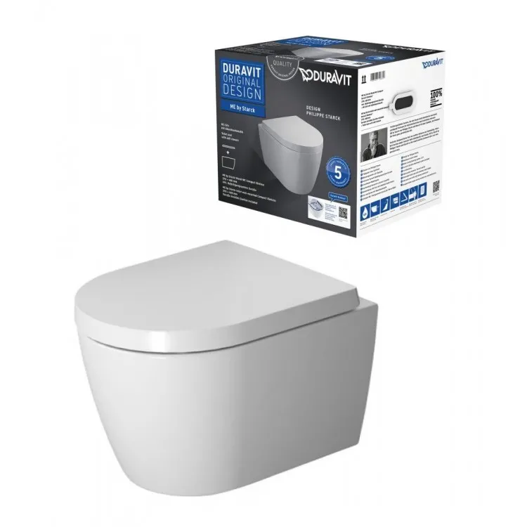Tualetes pods piekaramais Duravit ME by Starck Compact Rimless ar vāku, 45300900A1