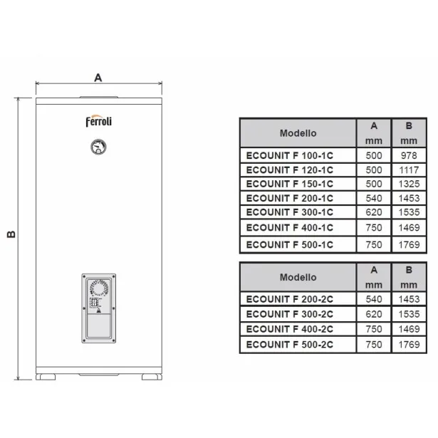 Grīdas kombinētais ūdens sildītājs Ferroli ECOUNIT F 200-1С 200L