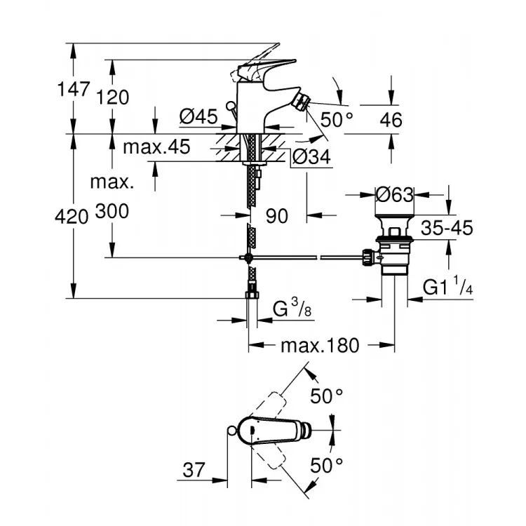 Bidē maisītājs Grohe BauFlow, 23754000