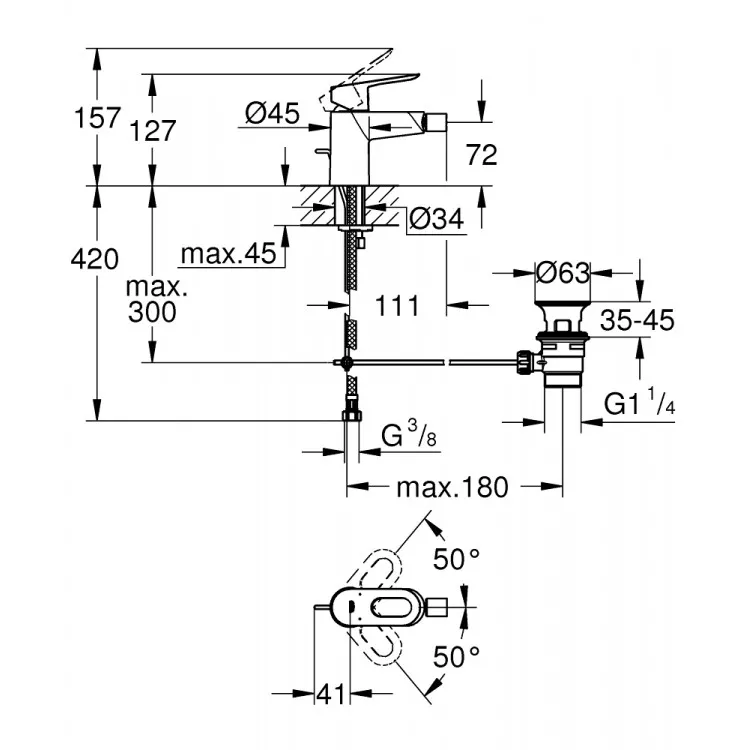 Bidē maisītājs Grohe BauLoop, 23338000