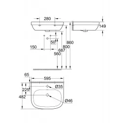Vannas istabas izlietne Grohe Euro Ceramic 60x48cm, 3933500H