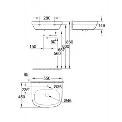 Vannas istabas izlietne Grohe Euro Ceramic 55x45cm, 3933600H