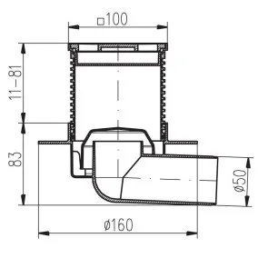 Traps HACO PVB 100x100 PR/DN50 B, horizontāls