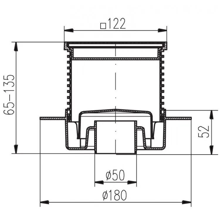 Traps HACO PVS 122x122 DN50 N, vertikāls