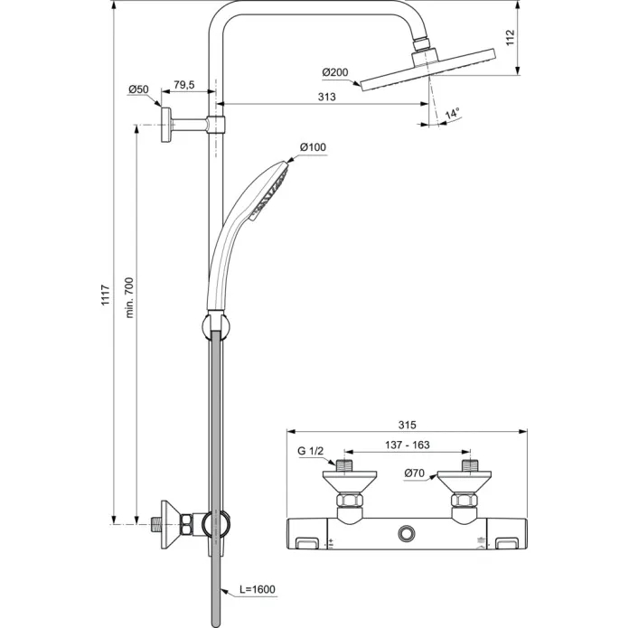 Dušas sistēma Ideal Standard Ceratherm T25, A7208AA