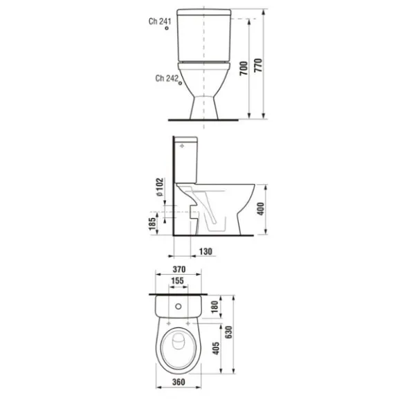Tualetes pods JIKA Lyra Plus ar cietu vāku, horizontāls izvads 826386/893380