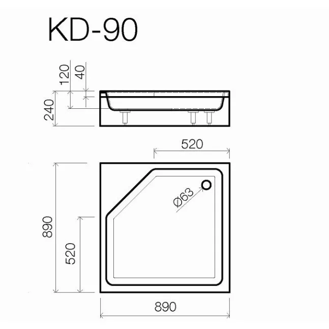 Dušas paliktnis kvadrātveida Vispool KD-90, 900x900