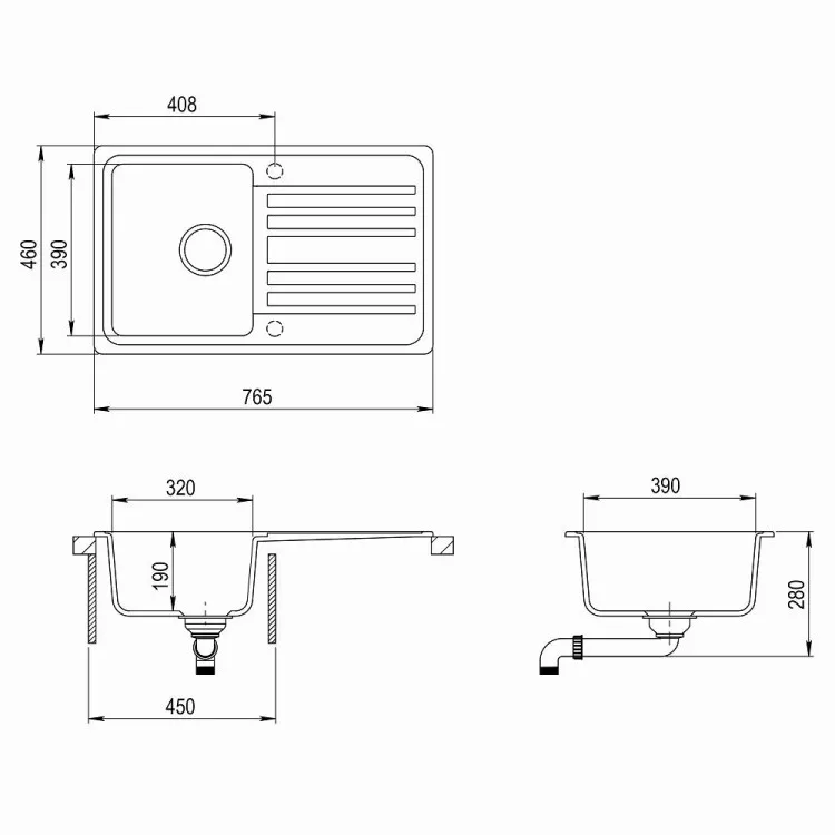 Virtuves izlietne HELIKA NOTUS 765x460 mm, SQ101AW-114 Virtuves izlietne HELIKA NOTUS 765x460 mm, SQ101AW-114