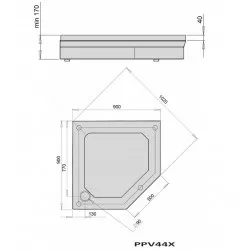 Dušas paliktnis piecstūru PAA PPV 44X 90x90cm, balts