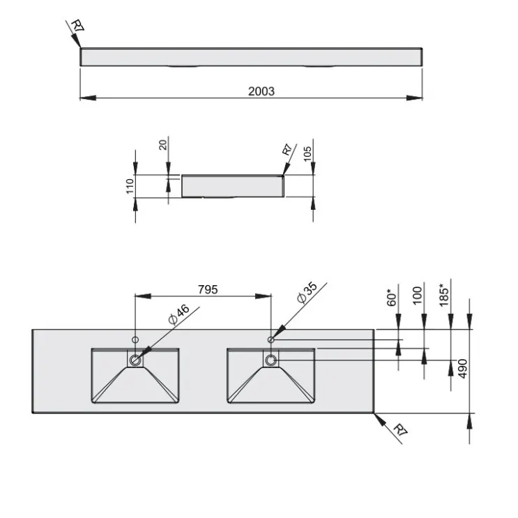 Vannas istabas dubultā izlietne PAA LONG STEP DUO 200x49cm