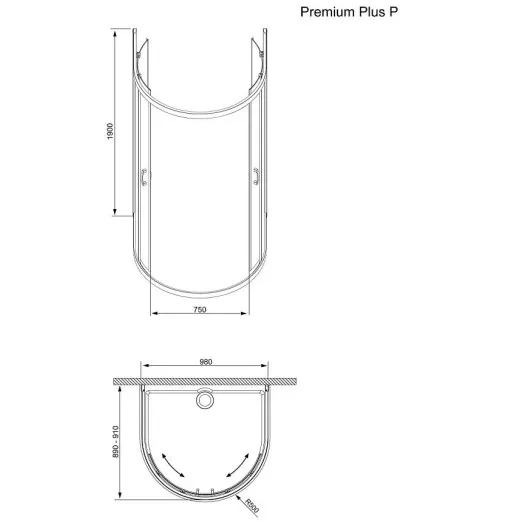 Dušas stūris pusapaļš Radaway Premium Plus P 100x90