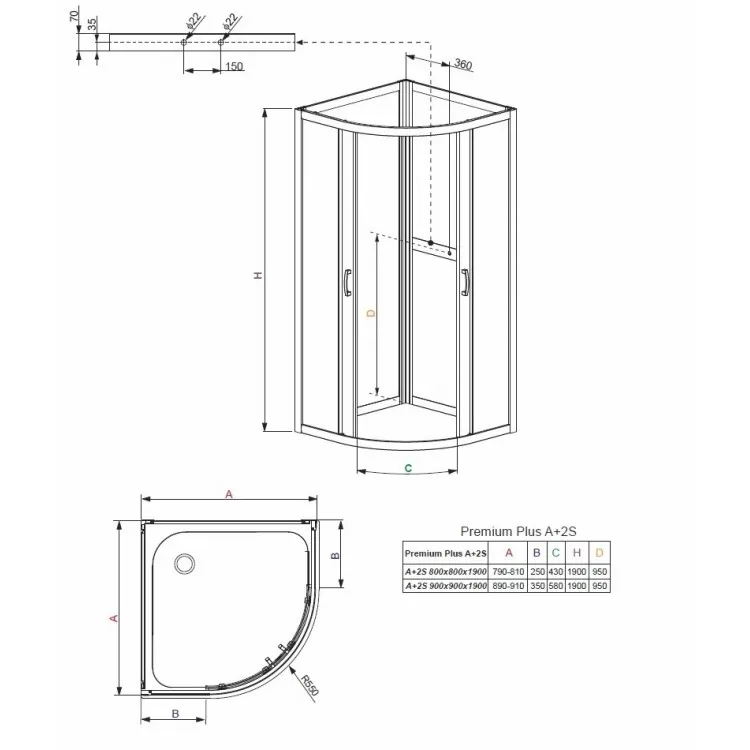 Dušas kabīne Radaway Premium Plus A+2S 80x80 cm