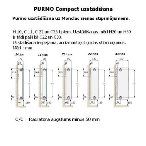Tērauda paneļu apkures radiators PURMO Compact 22 300x2300