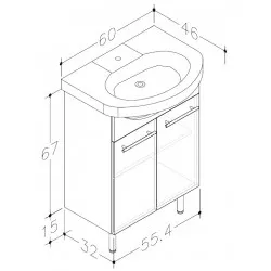 Vannas istabas skapītis ar izlietni RB QUADRO 60cm QA60-3/P