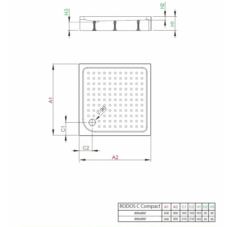 Dušas paliktnis kvadrātveida Radaway RODOS C Compact 80x80