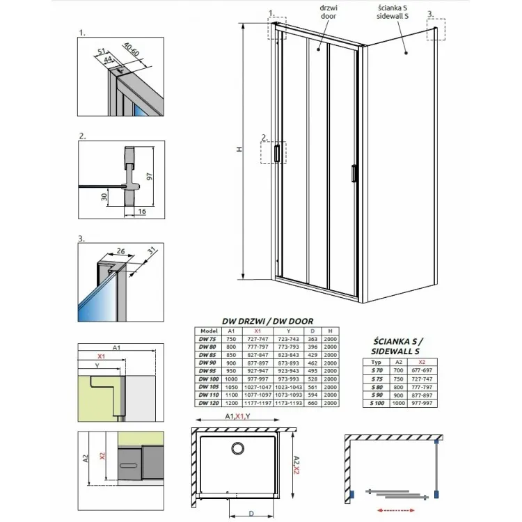 Dušas stūris taisnstūra Radaway EVO DW+S 120x80 cm
