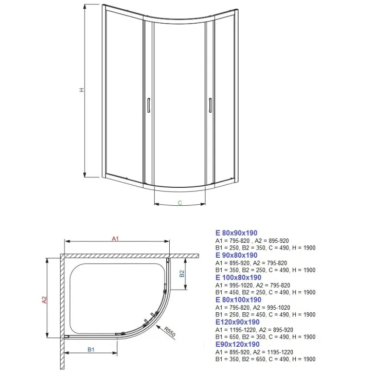 Asimetriska dušas kabīne Radaway Premium Plus E 90x80cm