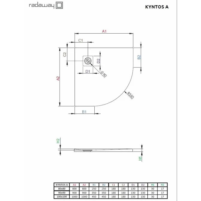 Dušas paliktnis pusapaļš Radaway KYNTOS A 100x100cm, antracīts