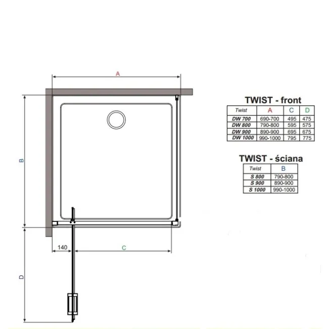 Dušas stūris taisnstūra Radaway TWIST DW+S 80x75 cm