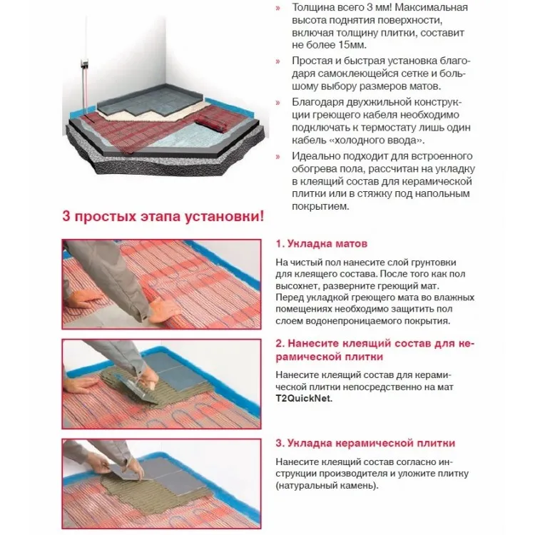 Elektriskais apsildes paklājs Raychem T2 QuickNet 640W, 4.0m2, 036330-000