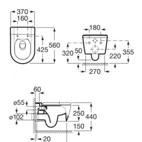 Tualetes pods piekaramais Roca Inspira Round Rimless ar Soft Close vāku