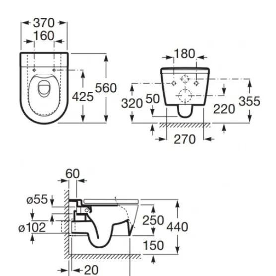 Tualetes pods piekaramais Roca Inspira Round Rimless ar Soft Close vāku