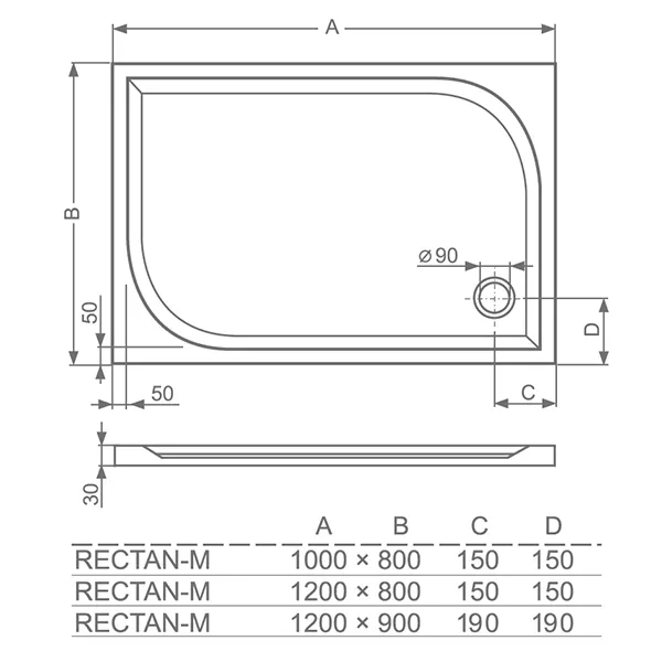 Dušas paliktnis taisnstūra Roltechnik Rectan-M 120x80cm, 8000167