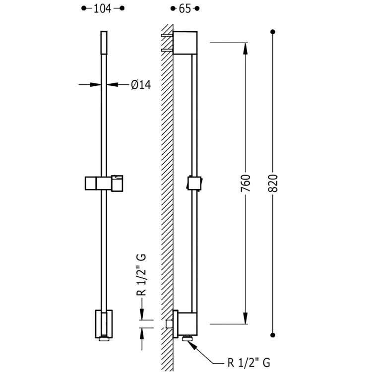 Dušas stienis TRES 760mm, 03493299BM