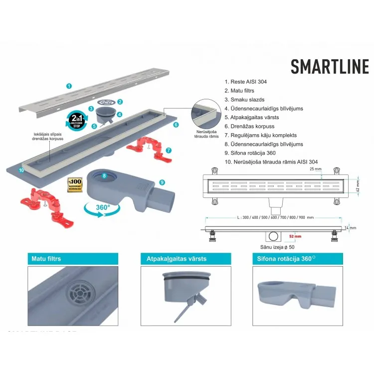 Dušas kanāls Smartline Trendy 700mm, VLD-566325