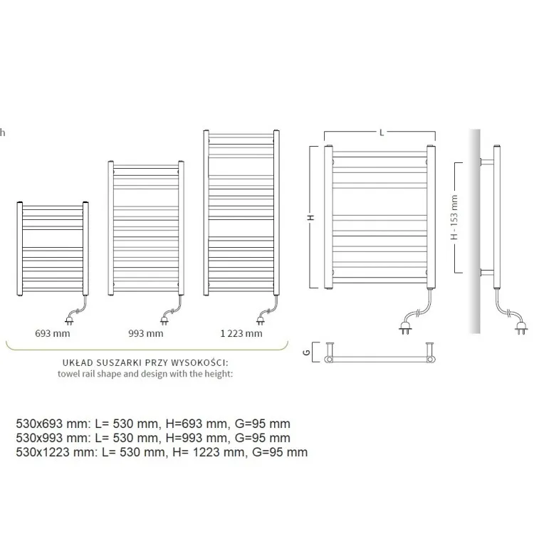 Elektriskais dvieļu žāvētājs VIKING 530x1220mm 230W, melns C31