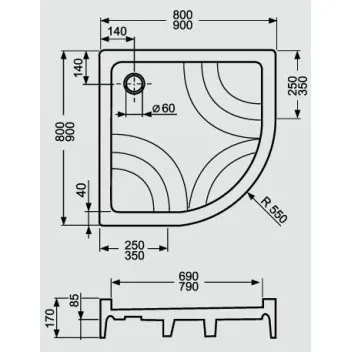 Dušas paliktnis pusapaļš Roltechnik HAWAII-P 900x900, balts