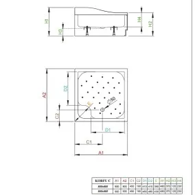 Dušas paliktnis dziļais Radaway KORFU C 800x800, balts