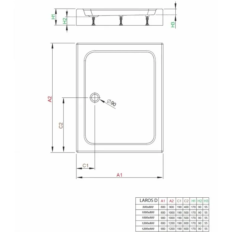 Dušas paliktnis taisnstūra Radaway LAROS D Compact 120x90, balts
