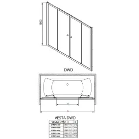 Bīdāmās vannas durvis Radaway Vesta DWD 160 cm