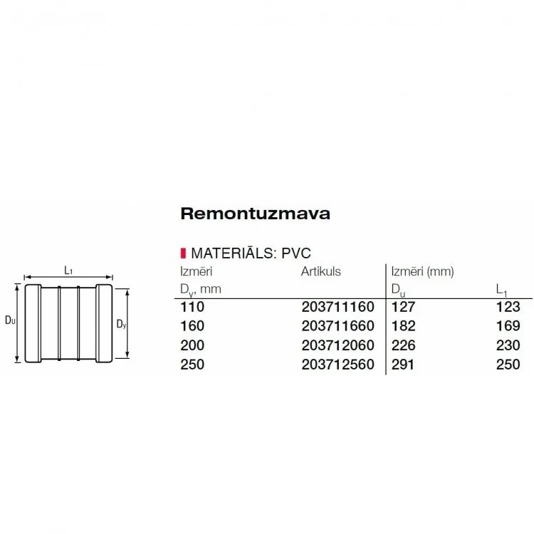 PVC Ārdarbu kanalizācijas remontuzmava Dn200
